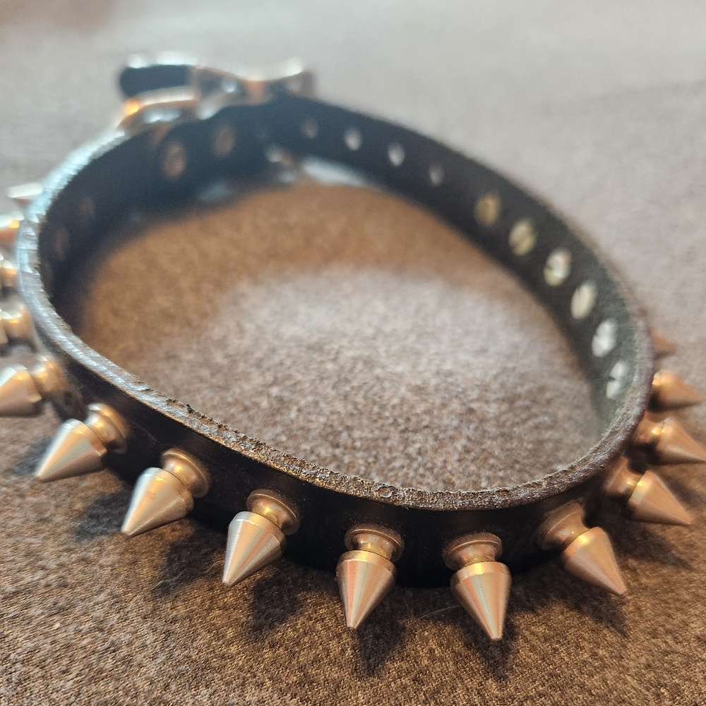 Black Leather Spike Choker - Studded Men’s Accessory